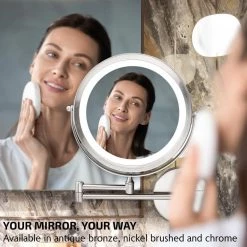 OVENTE 1.6 in. x 13.2 in. Lighted Magnifying Wall Makeup Mirror in Nickel Brushed -Makeup Mirrors Sales Store nickel brushed ovente makeup mirrors mfw85br1x10x 1f 1000