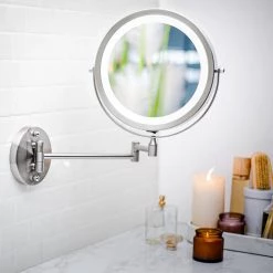 OVENTE 1.6 in. x 13.2 in. Lighted Magnifying Wall Makeup Mirror in Nickel Brushed -Makeup Mirrors Sales Store nickel brushed ovente makeup mirrors mfw85br1x10x 31 1000