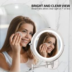 OVENTE 1.6 in. x 13.2 in. Lighted Magnifying Wall Makeup Mirror in Nickel Brushed -Makeup Mirrors Sales Store nickel brushed ovente makeup mirrors mfw85br1x10x 76 1000