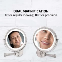 OVENTE 1.6 in. x 13.2 in. Lighted Magnifying Wall Makeup Mirror in Nickel Brushed -Makeup Mirrors Sales Store nickel brushed ovente makeup mirrors mfw85br1x10x c3 1000