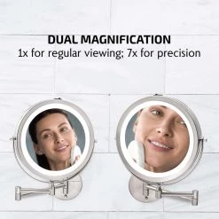OVENTE 1.6 in. x 13.2 in. Lighted Magnifying Wall Makeup Mirror in Nickel Brushed -Makeup Mirrors Sales Store nickel brushed ovente makeup mirrors mfw85br1x7x c3 1000