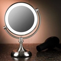 OVENTE 6 in. x 15 in. Lighted Magnifying Tabletop Makeup Mirror in Nickel Brushed 21 OVENTE 6 in. x 15 in. Lighted Magnifying Tabletop Makeup Mirror in Nickel Brushed -Makeup Mirrors Sales Store nickel brushed ovente makeup mirrors mgt95br1x5x 31 1000
