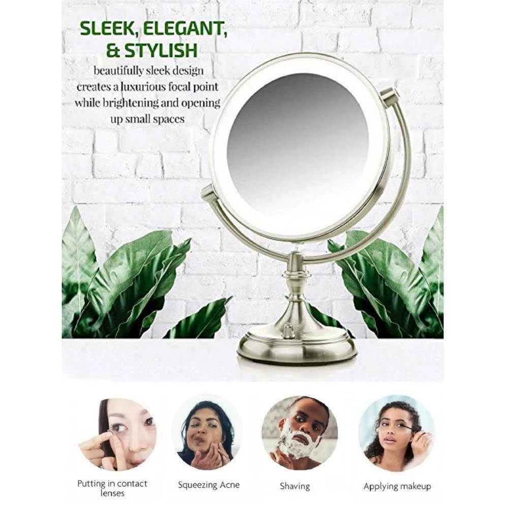 OVENTE 6 in. x 15 in. Lighted Magnifying Tabletop Makeup Mirror in Nickel Brushed 9 OVENTE 6 in. x 15 in. Lighted Magnifying Tabletop Makeup Mirror in Nickel Brushed - Image 7
