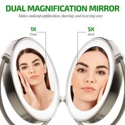 OVENTE 6 in. x 15 in. Lighted Magnifying Tabletop Makeup Mirror in Nickel Brushed 15 OVENTE 6 in. x 15 in. Lighted Magnifying Tabletop Makeup Mirror in Nickel Brushed -Makeup Mirrors Sales Store nickel brushed ovente makeup mirrors mgt95br1x5x c3 1000