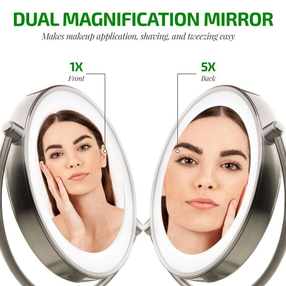 OVENTE 6 in. x 15 in. Lighted Magnifying Tabletop Makeup Mirror in Nickel Brushed 6 OVENTE 6 in. x 15 in. Lighted Magnifying Tabletop Makeup Mirror in Nickel Brushed - Image 4