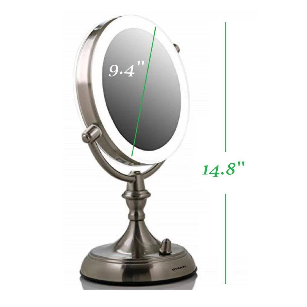 OVENTE 6 in. x 15 in. Lighted Magnifying Tabletop Makeup Mirror in Nickel Brushed 10 OVENTE 6 in. x 15 in. Lighted Magnifying Tabletop Makeup Mirror in Nickel Brushed - Image 8