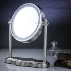 OVENTE 9.3 in. x 13 in. Tabletop Makeup Mirror in Nickel Brushed -Makeup Mirrors Sales Store nickel brushed ovente makeup mirrors mht80br1x10x 40 1000