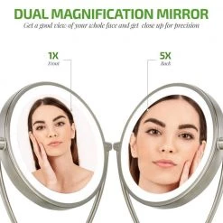 OVENTE 6 in. x 16 in. Tabletop Makeup Mirror in Nickel Brushed -Makeup Mirrors Sales Store nickel brushed ovente makeup mirrors mlt45br1x5x c3 1000