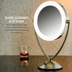 OVENTE 6 in. x 16 in. Tabletop Makeup Mirror in Nickel Brushed -Makeup Mirrors Sales Store nickel brushed ovente makeup mirrors mlt45br1x5x fa 1000