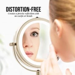 OVENTE Small Nickel Brushed Lighted Tabletop Makeup Mirror (11.6 in. H x 7.1 in. W), 1x-7x Magnification -Makeup Mirrors Sales Store nickel brushed ovente makeup mirrors mlt60br1x7x 44 1000