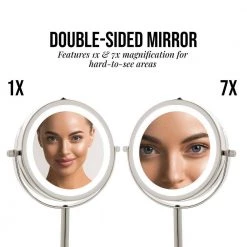OVENTE Small Nickel Brushed Lighted Tabletop Makeup Mirror (11.6 in. H x 7.1 in. W), 1x-7x Magnification -Makeup Mirrors Sales Store nickel brushed ovente makeup mirrors mlt60br1x7x 4f 1000