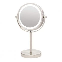 OVENTE Small Nickel Brushed Lighted Tabletop Makeup Mirror (11.6 in. H x 7.1 in. W), 1x-7x Magnification