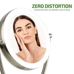 OVENTE 5.3 in. X 14 in. LED Lighted Tabletop Makeup Mirror with 1X 5X Magnification, Nickel Brushed -Makeup Mirrors Sales Store nickel brushed ovente makeup mirrors mlt75br1x5x 1f 1000