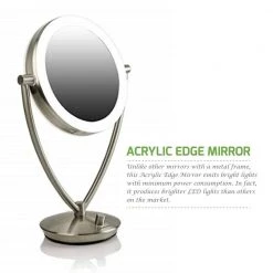 OVENTE 5.3 in. X 14 in. LED Lighted Tabletop Makeup Mirror with 1X 5X Magnification, Nickel Brushed -Makeup Mirrors Sales Store nickel brushed ovente makeup mirrors mlt75br1x5x 44 1000
