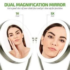 OVENTE 5.3 in. X 14 in. LED Lighted Tabletop Makeup Mirror with 1X 5X Magnification, Nickel Brushed -Makeup Mirrors Sales Store nickel brushed ovente makeup mirrors mlt75br1x5x c3 1000