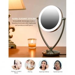 OVENTE 5.3 in. X 14 in. LED Lighted Tabletop Makeup Mirror with 1X 5X Magnification, Nickel Brushed -Makeup Mirrors Sales Store nickel brushed ovente makeup mirrors mlt75br1x5x e1 1000