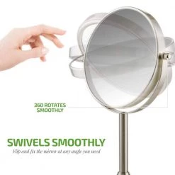 OVENTE Small Round Tabletop Nickel Brushed Makeup Mirror (13.3 in. H x 5.3 in. W), 1x-7x Magnification -Makeup Mirrors Sales Store nickel brushed ovente makeup mirrors mnlct70br1x7x 4f 1000