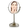 OVENTE Small Round Tabletop Nickel Brushed Makeup Mirror (13.3 in. H x 5.3 in. W), 1x-7x Magnification -Makeup Mirrors Sales Store nickel brushed ovente makeup mirrors mnlct70br1x7x 64 1000