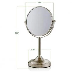 OVENTE Small Round Tabletop Nickel Brushed Makeup Mirror (13.3 in. H x 5.3 in. W), 1x-7x Magnification -Makeup Mirrors Sales Store nickel brushed ovente makeup mirrors mnlct70br1x7x fa 1000