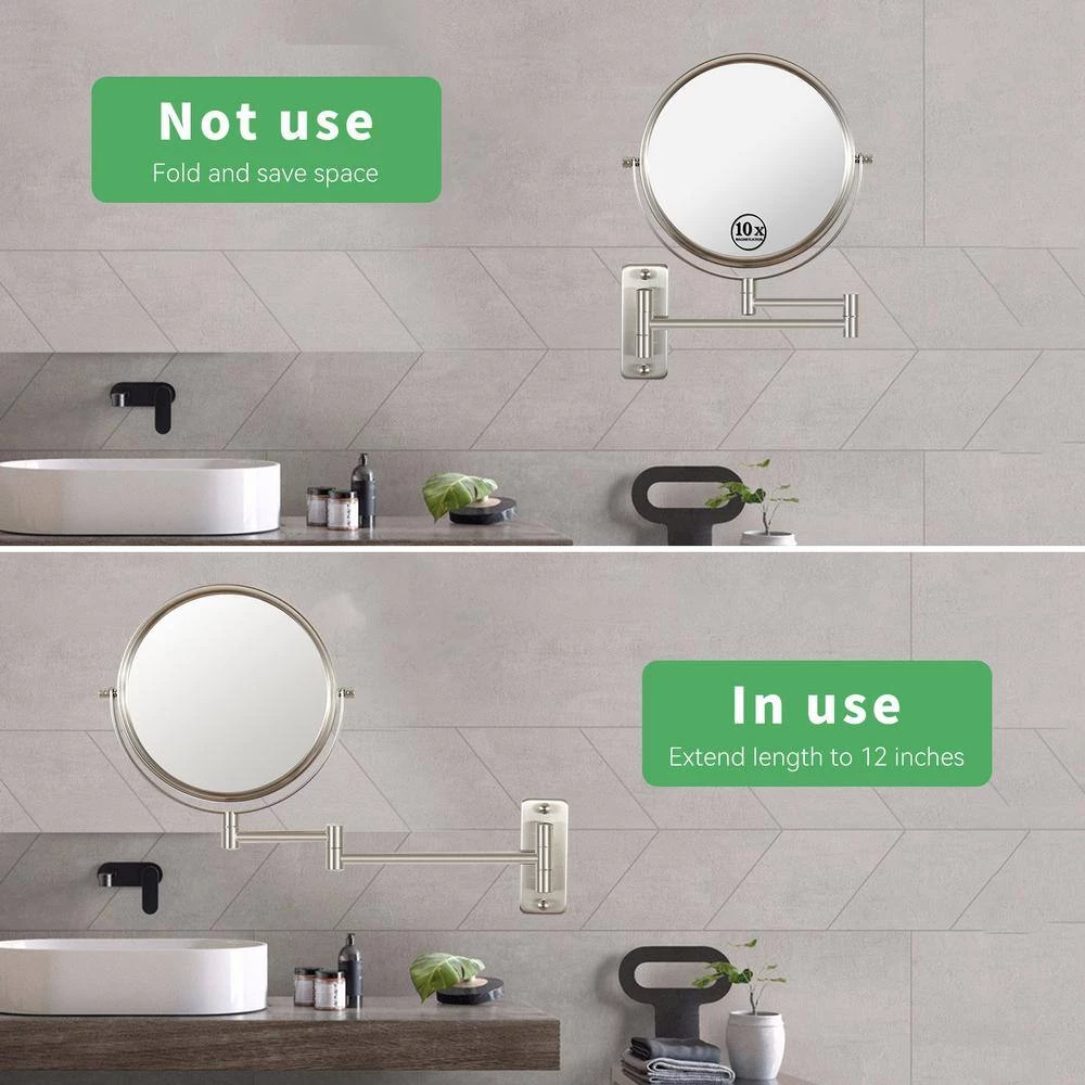 EAKYHOM 8 in. W x 8 in. H Small Round Magnifying 10X Wall Mount Bathroom Makeup Mirror in Nickel 6 EAKYHOM 8 in. W x 8 in. H Small Round Magnifying 10X Wall Mount Bathroom Makeup Mirror in Nickel - Image 4