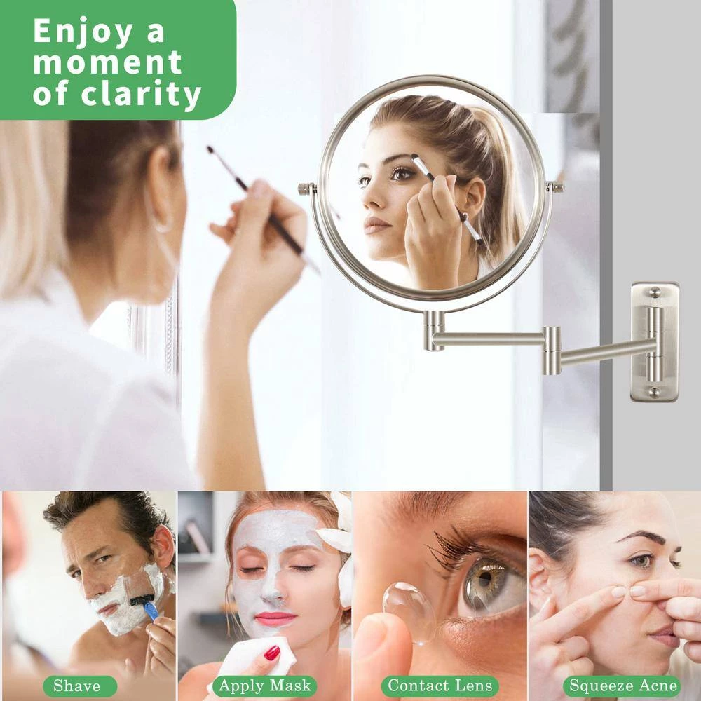 EAKYHOM 8 in. W x 8 in. H Small Round Magnifying 10X Wall Mount Bathroom Makeup Mirror in Nickel 4 EAKYHOM 8 in. W x 8 in. H Small Round Magnifying 10X Wall Mount Bathroom Makeup Mirror in Nickel - Image 2