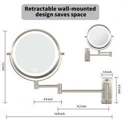 EAKYHOM 8 in. x 8 in. Wall Mounted LED 10x Round Makeup Mirror in Nickel Finish -Makeup Mirrors Sales Store nickel eakyhom makeup mirrors els8k wnl 1f 1000