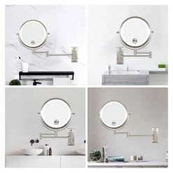 EAKYHOM 8 in. x 8 in. Wall Mounted LED 10x Round Makeup Mirror in Nickel Finish -Makeup Mirrors Sales Store nickel eakyhom makeup mirrors els8k wnl 44 1000