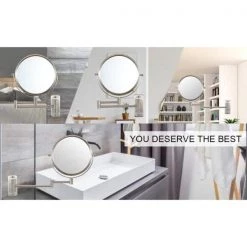 Unbranded 8 in. W x 8 in. H Small Round 10X HD Magnifying Double Sided Telescopic Wall Bathroom Makeup Mirror in Brushed Nickel -Makeup Mirrors Sales Store nickel makeup mirrors aybszhd1189 1f 1000