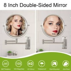 Unbranded 8 in. W x 8 in. H Small Round 10X HD Magnifying Double Sided Telescopic Wall Bathroom Makeup Mirror in Brushed Nickel -Makeup Mirrors Sales Store nickel makeup mirrors aybszhd1189 76 1000