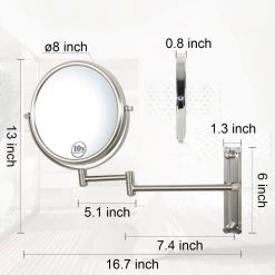 Unbranded 8 in. W x 8 in. H Small Round 2-Side 1X/10X Magnifying Height Adjustable Telescopic Bathroom Makeup Mirror in Nickel V3 -Makeup Mirrors Sales Store nickel makeup mirrors aybszhd1690 1f 1000