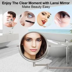 Unbranded 8 in. W x 8 in. H Small Round 2-Side 1X/10X Magnifying Height Adjustable Telescopic Bathroom Makeup Mirror in Nickel V3 -Makeup Mirrors Sales Store nickel makeup mirrors aybszhd1690 66 1000