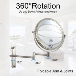Unbranded 8 in. W x 8 in. H Small Round 2-Side 1X/10X Magnifying Height Adjustable Telescopic Bathroom Makeup Mirror in Nickel V3 -Makeup Mirrors Sales Store nickel makeup mirrors aybszhd1690 c3 1000
