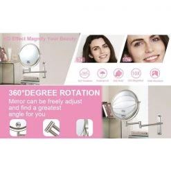 Unbranded 8 in. W x 8 in. H Small Round 2-Side 1X/10X Magnifying Height Adjustable Telescopic Bathroom Makeup Mirror in Nickel V3 -Makeup Mirrors Sales Store nickel makeup mirrors aybszhd1690 fa 1000