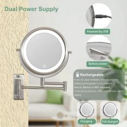 Unbranded 8 in. Small Round 10X Magnifying 3-Color-LED Touch Screen USB Charge 2-Sided Bathroom Makeup Mirror in Nickel Finish -Makeup Mirrors Sales Store nickel makeup mirrors aybszhd488 1f 1000