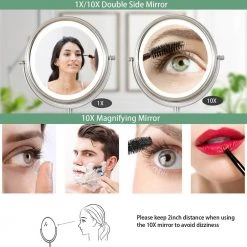 Unbranded 8 in. Small Round 10X Magnifying 3-Color-LED Touch Screen USB Charge 2-Sided Bathroom Makeup Mirror in Nickel Finish -Makeup Mirrors Sales Store nickel makeup mirrors aybszhd488 44 1000