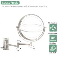 Unbranded 8 in. Small Round 10X Magnifying 3-Color-LED Touch Screen USB Charge 2-Sided Bathroom Makeup Mirror in Nickel Finish -Makeup Mirrors Sales Store nickel makeup mirrors aybszhd488 4f 1000