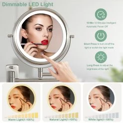 Unbranded 8 in. Small Round 10X Magnifying 3-Color-LED Touch Screen USB Charge 2-Sided Bathroom Makeup Mirror in Nickel Finish -Makeup Mirrors Sales Store nickel makeup mirrors aybszhd488 76 1000