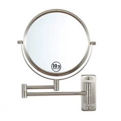 Unbranded 8 in. Small Round 10X HD Magnifying Double Sided Telescopic Bathroom Makeup Mirror in Brushed Nickel