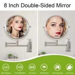 Unbranded 8 in. Small Round 10X HD Magnifying Double Sided Telescopic Bathroom Makeup Mirror in Brushed Nickel -Makeup Mirrors Sales Store nickel makeup mirrors aybszhd491 76 1000
