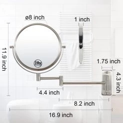Unbranded 8 in. Small Round 10X HD Magnifying Double Sided Telescopic Bathroom Makeup Mirror in Brushed Nickel -Makeup Mirrors Sales Store nickel makeup mirrors aybszhd491 fa 1000