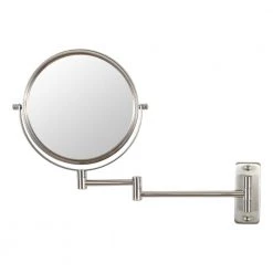 Unbranded 8 in. x 8 in. Small Round Magnifying Wall Mounted LED Lights Bathroom Makeup Mirror in Nickel
