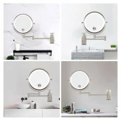 WOODSAM 8 in. H x 8 in. W LED Lighted Round Wall Mount Bi-View 10X/1X Magnification Bathroom Makeup Mirror in Brushed Nickel -Makeup Mirrors Sales Store nickel makeup mirrors ls8k wl n 1f 1000