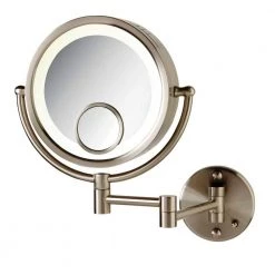 SEE ALL 8 in. x 8 in. Round Lighted Direct Wired Wall Mounted 7X and 15X Magnification Makeup Mirror in Nickel