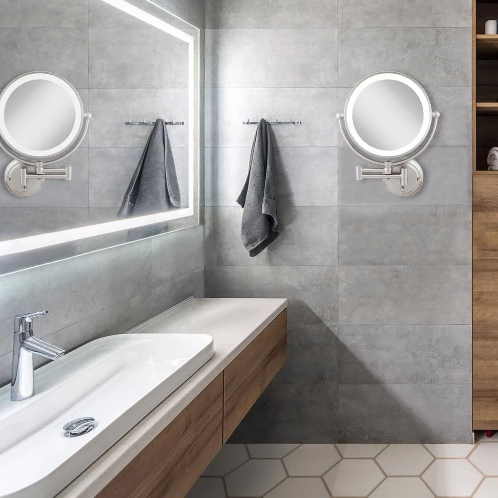 Zadro Glamour 18 in. H x 14 in. W Fluorescent Wall Mount Bi-View 5X/1X Magnification Hardwired Makeup Mirror in Satin Nickel 9 Zadro Glamour 18 in. H x 14 in. W Fluorescent Wall Mount Bi-View 5X/1X Magnification Hardwired Makeup Mirror in Satin Nickel - Image 7