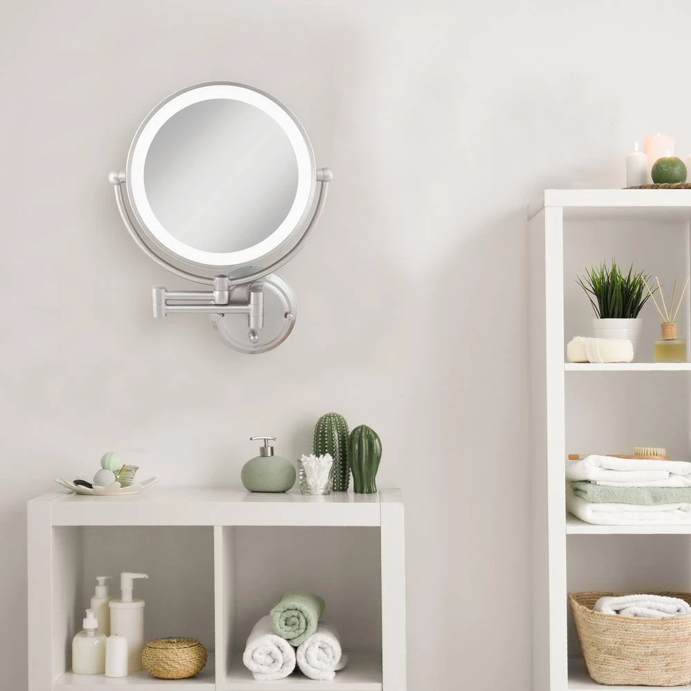 Zadro Glamour 18 in. H x 14 in. W Fluorescent Wall Mount Bi-View 5X/1X Magnification Hardwired Makeup Mirror in Satin Nickel 8 Zadro Glamour 18 in. H x 14 in. W Fluorescent Wall Mount Bi-View 5X/1X Magnification Hardwired Makeup Mirror in Satin Nickel - Image 6