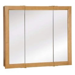Design House Richland 36 in. W x 30 in. H x 4-4/5 in. D Framed Tri-View Surface-Mount Bathroom Medicine Cabinet in Nutmeg Oak