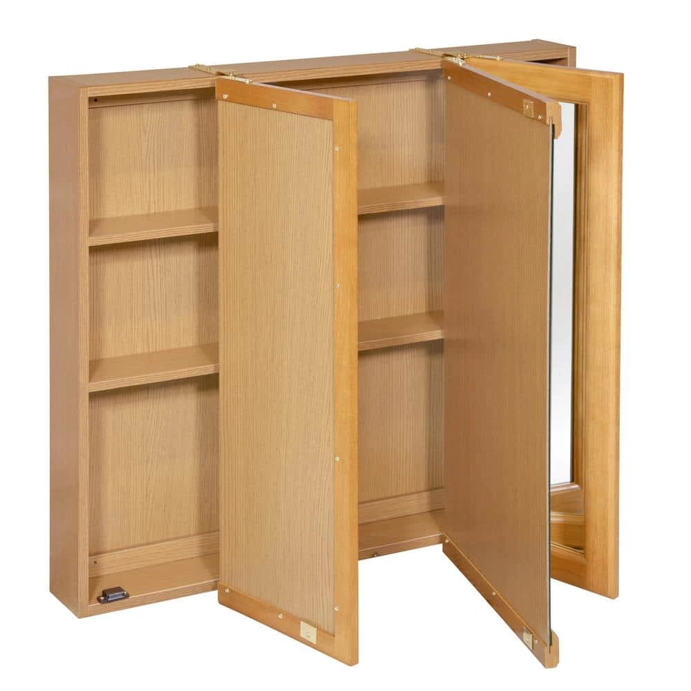 Design House Richland 36 in. W x 30 in. H x 4-4/5 in. D Framed Tri-View Surface-Mount Bathroom Medicine Cabinet in Nutmeg Oak 6 Design House Richland 36 in. W x 30 in. H x 4-4/5 in. D Framed Tri-View Surface-Mount Bathroom Medicine Cabinet in Nutmeg Oak - Image 4