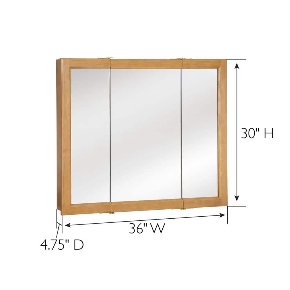 Design House Richland 36 in. W x 30 in. H x 4-4/5 in. D Framed Tri-View Surface-Mount Bathroom Medicine Cabinet in Nutmeg Oak 4 Design House Richland 36 in. W x 30 in. H x 4-4/5 in. D Framed Tri-View Surface-Mount Bathroom Medicine Cabinet in Nutmeg Oak - Image 2