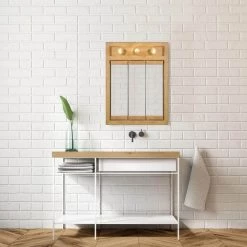 Design House Richland 24 in. x 30 in. x 5 in. Surface-Mount 3-Light Tri-View Bathroom Medicine Cabinet in Nutmeg Oak -Makeup Mirrors Sales Store nutmeg oak design house medicine cabinets with mirrors 530592 nok 40 1000