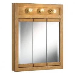 Design House Richland 24 in. x 30 in. x 5 in. Surface-Mount 3-Light Tri-View Bathroom Medicine Cabinet in Nutmeg Oak